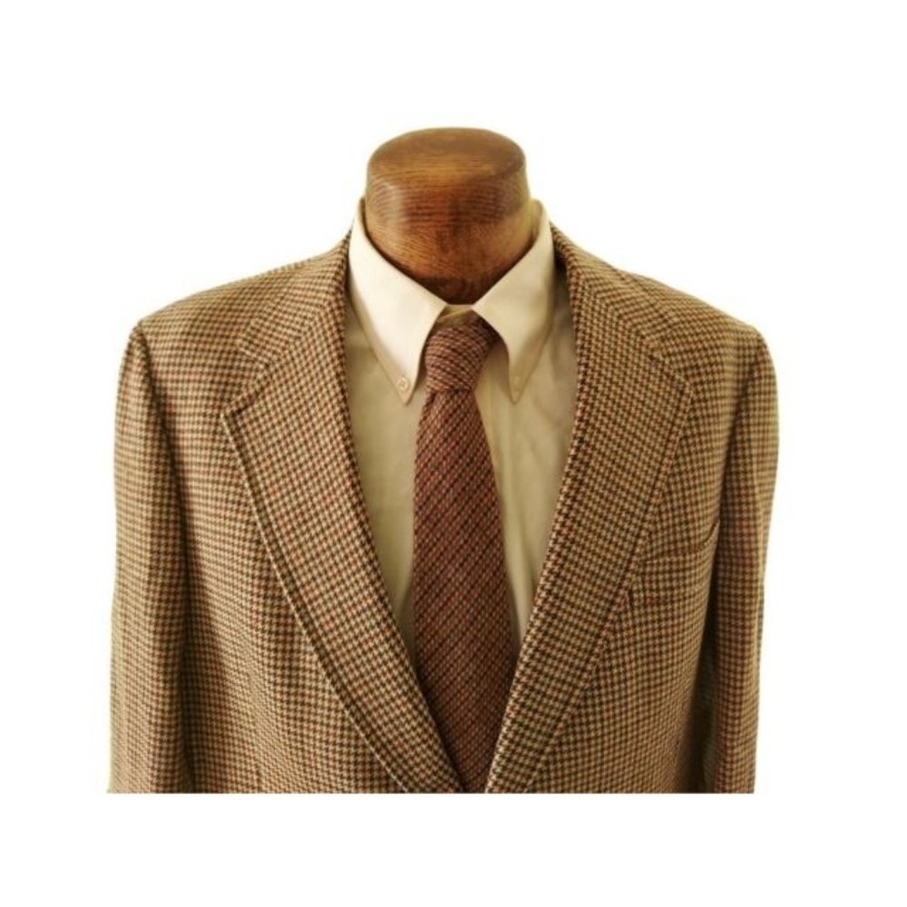 VTG HART, SCHAFFNER, & MARX Houndstooth Sport Coat Jacket Size 44 Regular? USA - Picture 3 of 12